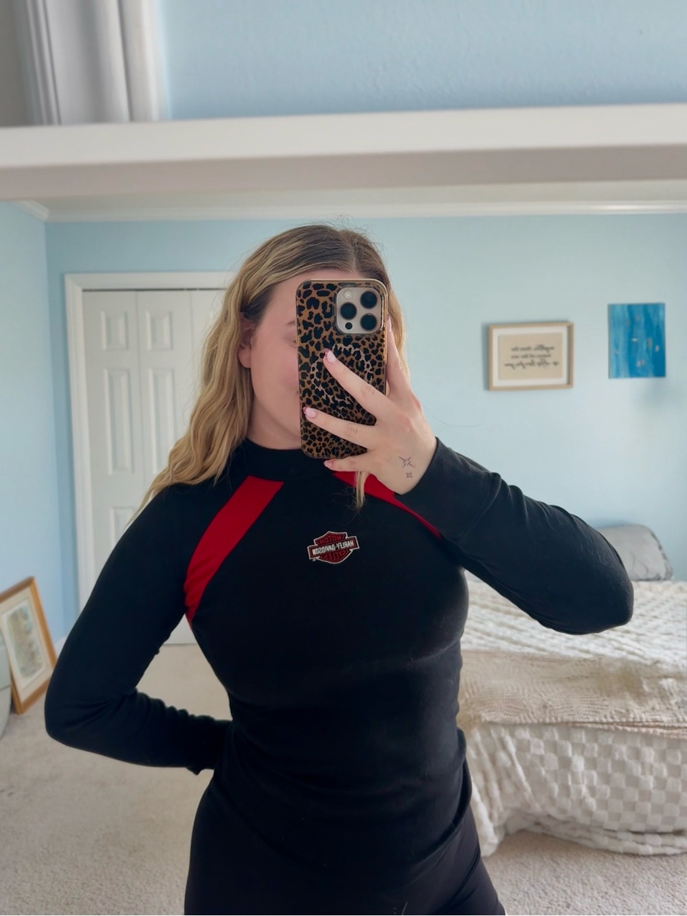 Harley-Davidson Women's Black Long-Sleeve Top with Red Accents